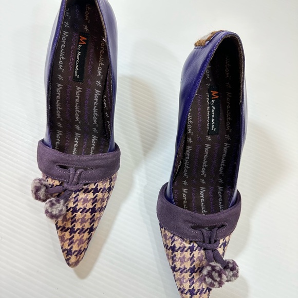 M by Morenatom Houndstooth Womens Sz 6B Purple Leather Upper Pointed Toe Wedges - Picture 10 of 12